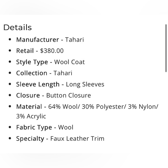 Tahari Juliette Wool Blend Brown Belted Coat with Faux Leather Trim Size Medium - Picture 5 of 15